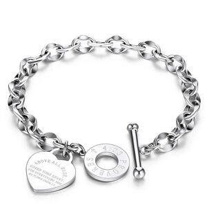 Classic Heart Charm Toggle Bracelet in Silver